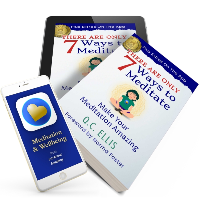 Book cover on a paperback and tablet, plus an phone with the app.